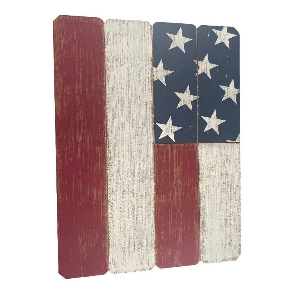 Rustic American Flag Wooden Tabletop Standing Sign Red White And Blue USA 15x12" - Picture 7 of 9
